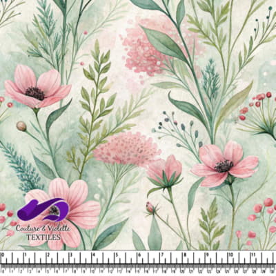 Motif floral aquarelle avec des fleurs roses et des feuilles vertes