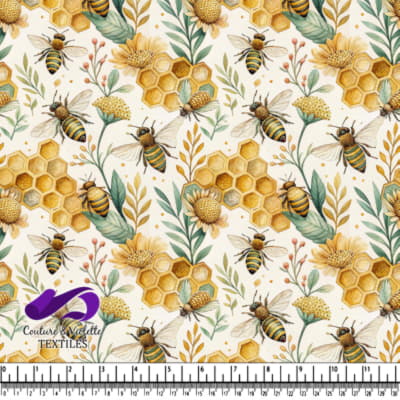 Abeilles, rayons de miel et fleurs jaunes avec feuilles vertes