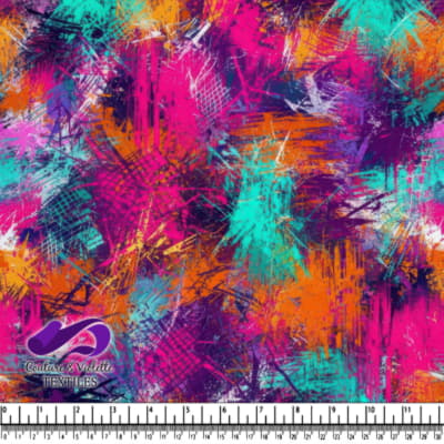 Vibrant abstract brushstroke pattern with bright pink orange purple and teal colors