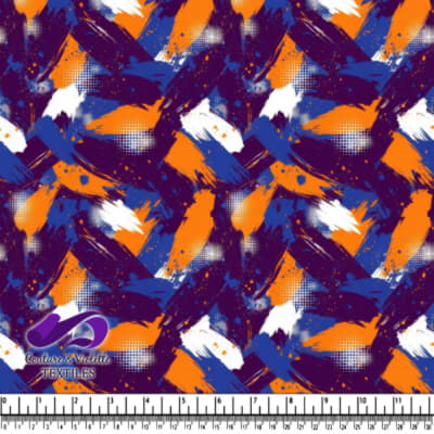 Motif abstrait avec de larges coups de pinceau en orange, blanc, bleu et violet