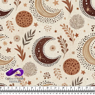 Motif Boho Céleste avec Lune, Étoiles et Feuilles sur Fond Crème