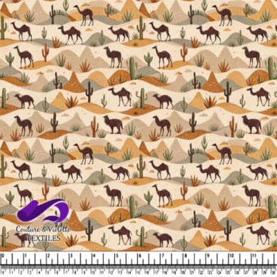 Scène du Désert avec Chameaux, Cactées et Montagnes