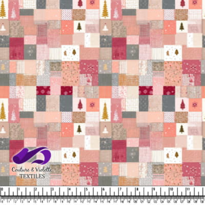 Pink and Gold Christmas Patchwork Fabric Pattern