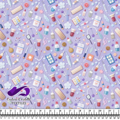 Medical icons pattern on purple background