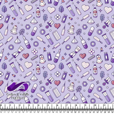 Cute Medical and Nursing Pattern on Purple Background