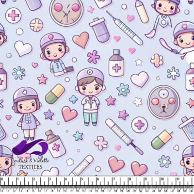 Joli Motif d'Infirmière et de Fournitures Médicales sur Fond Bleu Clair