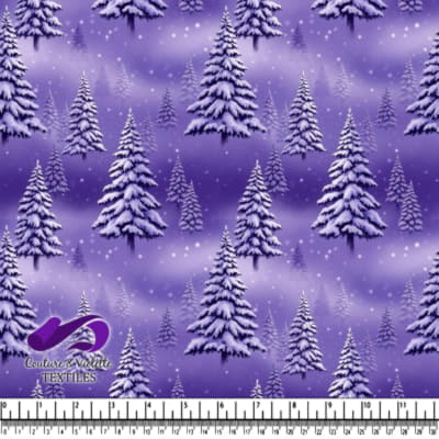 Snowy Winter Forest on Purple Background