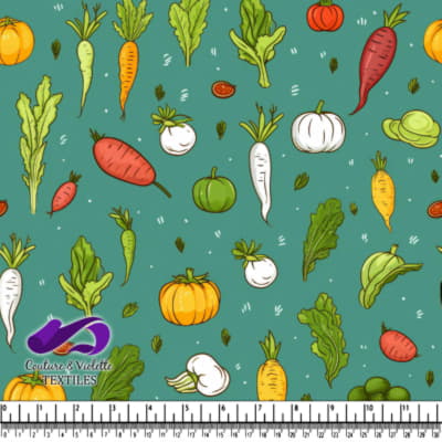 Impression de Légumes Colorés Dessinés à la Main sur Fond Vert