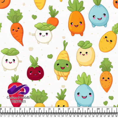 Joli Motif de Légumes Kawaii avec Visages Souriants