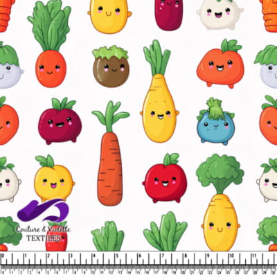 Cute Kawaii Cartoon Vegetables Pattern on White Background