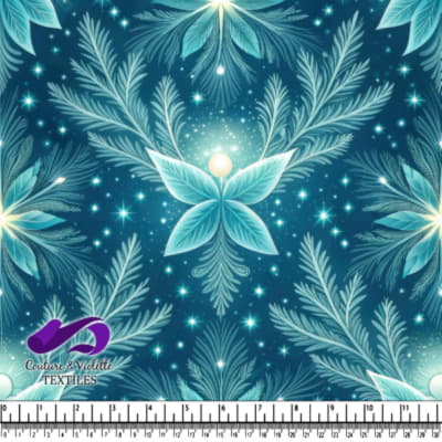 Motif Floral Lumineux Bleu sur Fond de Nuit Étoilée