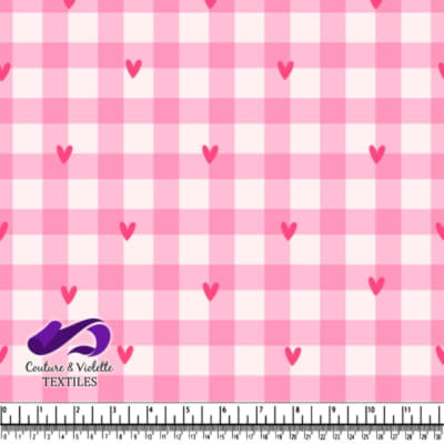 Motif Vichy Rose avec un Fond de Petits Cœurs Rouges