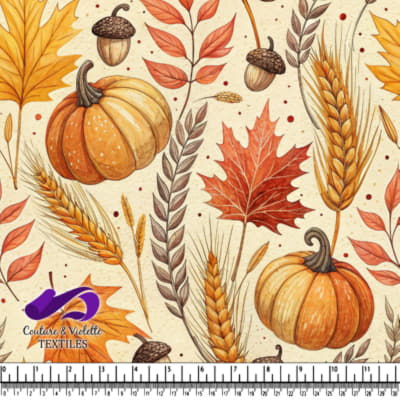 Motif de Récolte d'Automne avec Citrouilles, Feuilles, Glands et Blé
