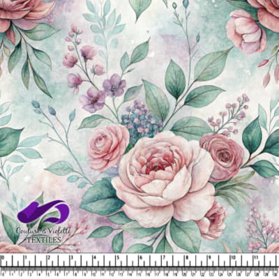Vintage Pink Roses and Green Leaves Pattern