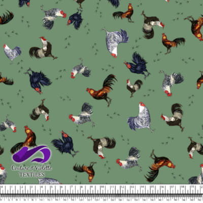 Coqs et Poules - Foule de Plumes sur Fond de vert Londonien