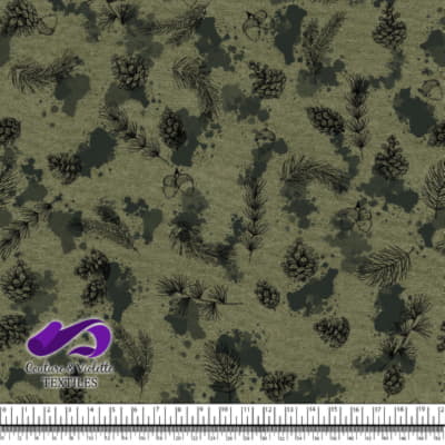 Conifères et tâches de Sapin sur Fond Olive