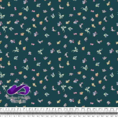 Dragons - Gentils dragons sur fond sarcelle profond