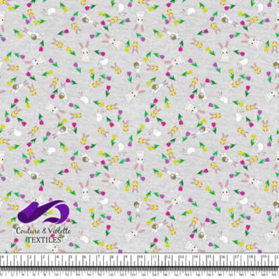 Pâques - Furets et amis avec tulipes sur fond blanc