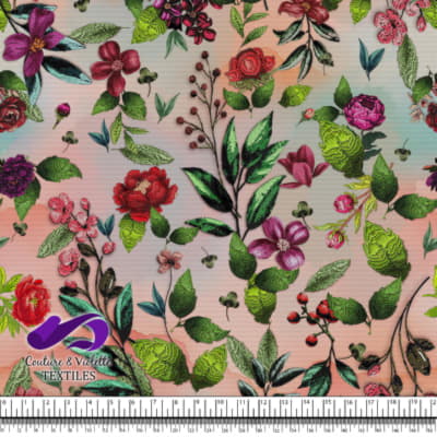 Embroidery bloom - Roses sur fond corail