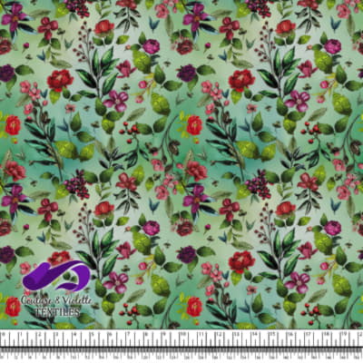 Embroidery bloom - Roses sur fond vert