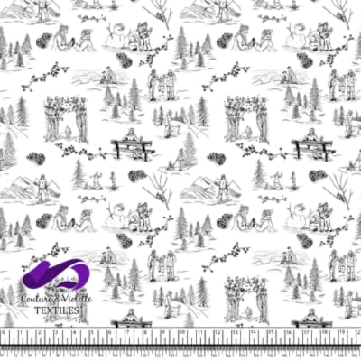 Toile de Jouy - Hiver noir et blanc