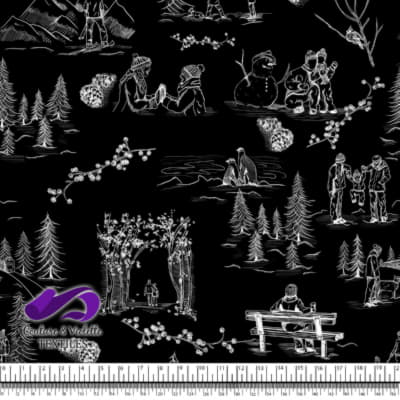 Toile de Jouy - Hiver sur fond noir