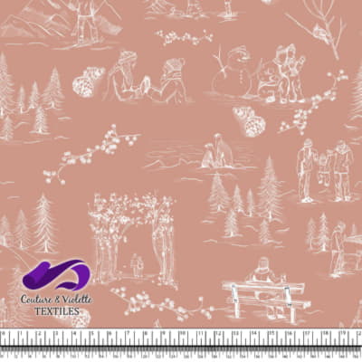 Toile de Jouy - Hiver sur fond dusty rose