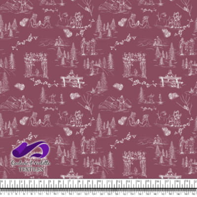 Toile de Jouy - Hiver sur fond hawthorne rose