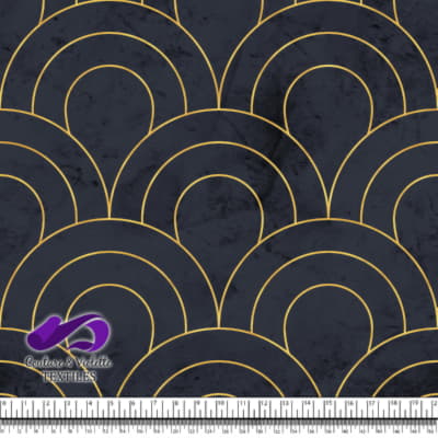 Géo art déco - Écailles dorées - Après minuit bleu