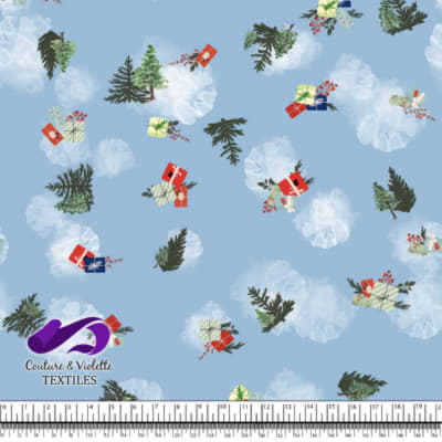 Noel country charm - Sapins - Bleu ciel