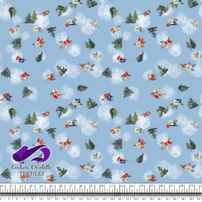 Noel country charm - Sapins - Bleu ciel