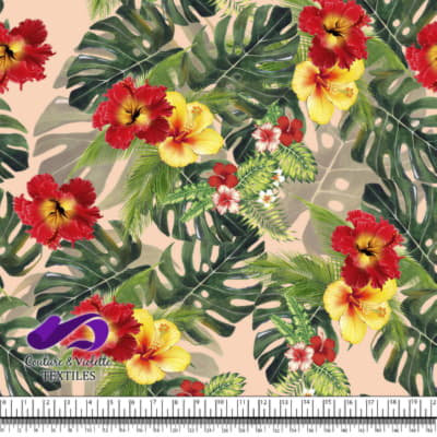 Tropical - Jungle hibiscus on peach background