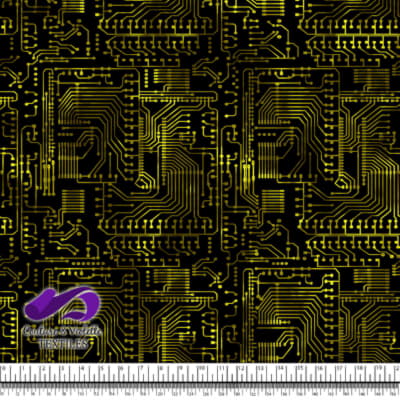 Techno - Circuit - Jaune sur fond noir